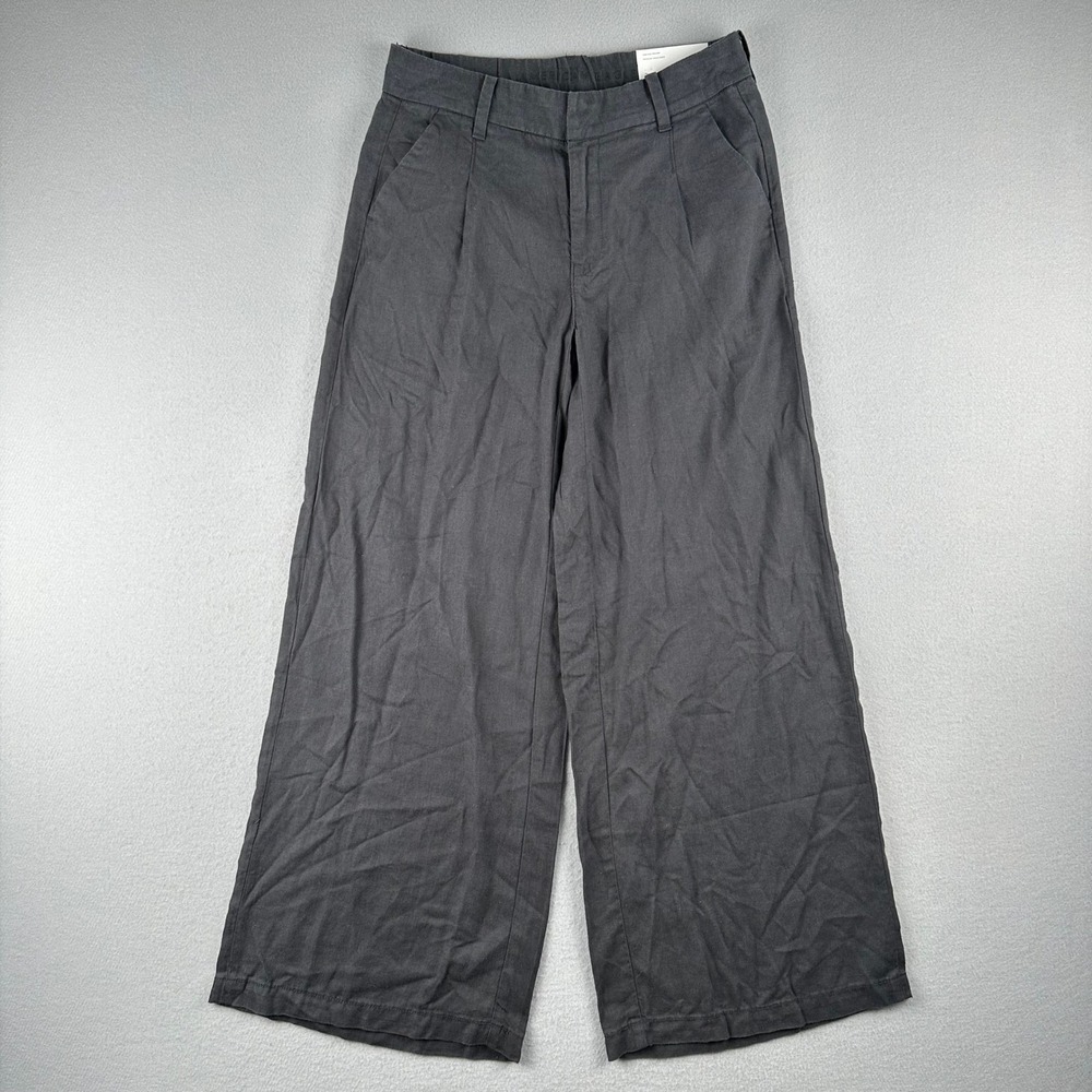 American Eagle High Rise Trouser Womens 2 Gray Linen Blend Wide Leg 032-0462